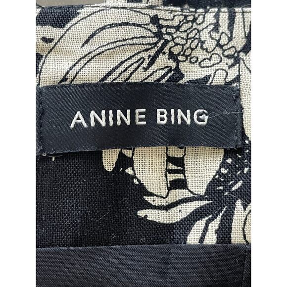 Anine Bing Black Beige Floral Sleeveless Top Linen XS - Picture 3 of 10